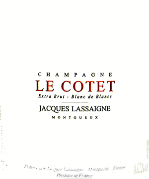 ジャック・ラセーニュ・シャンパーニュ・ブラン・ド・ブラン・ブリュット・ナチュール・キュヴェ・ル・コテ NV