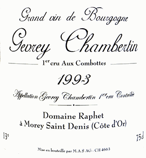 ドメーヌ・ジャン・ラフェ・エ・フィス・ジュヴレ・シャンベルタン1erCRUレ・コンボット1993
