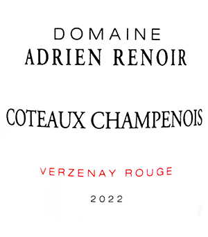 アドリアン・ルノワール・コトー・シャンプノワ・ルージュ・ヴェルズネイ・グラン・クリュ 2022