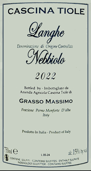 カッシーナ・ティオレ・ランゲ・ネッビオーロ 2022