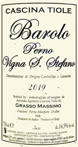 カッシーナ・ティオレ・バローロ・ペルノ・ヴィーニャ・サント・ステーファノ 2019