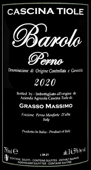カッシーナ・ティオレ・バローロ・ペルノ 2020