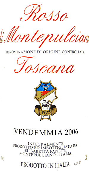 ファネッティ（テヌータ・サンタニェーゼ）・ロッソ・ ディ・モンテプルチアーノ 2006